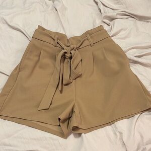 High-Rise Tie-Waist Women's Shorts in Camel